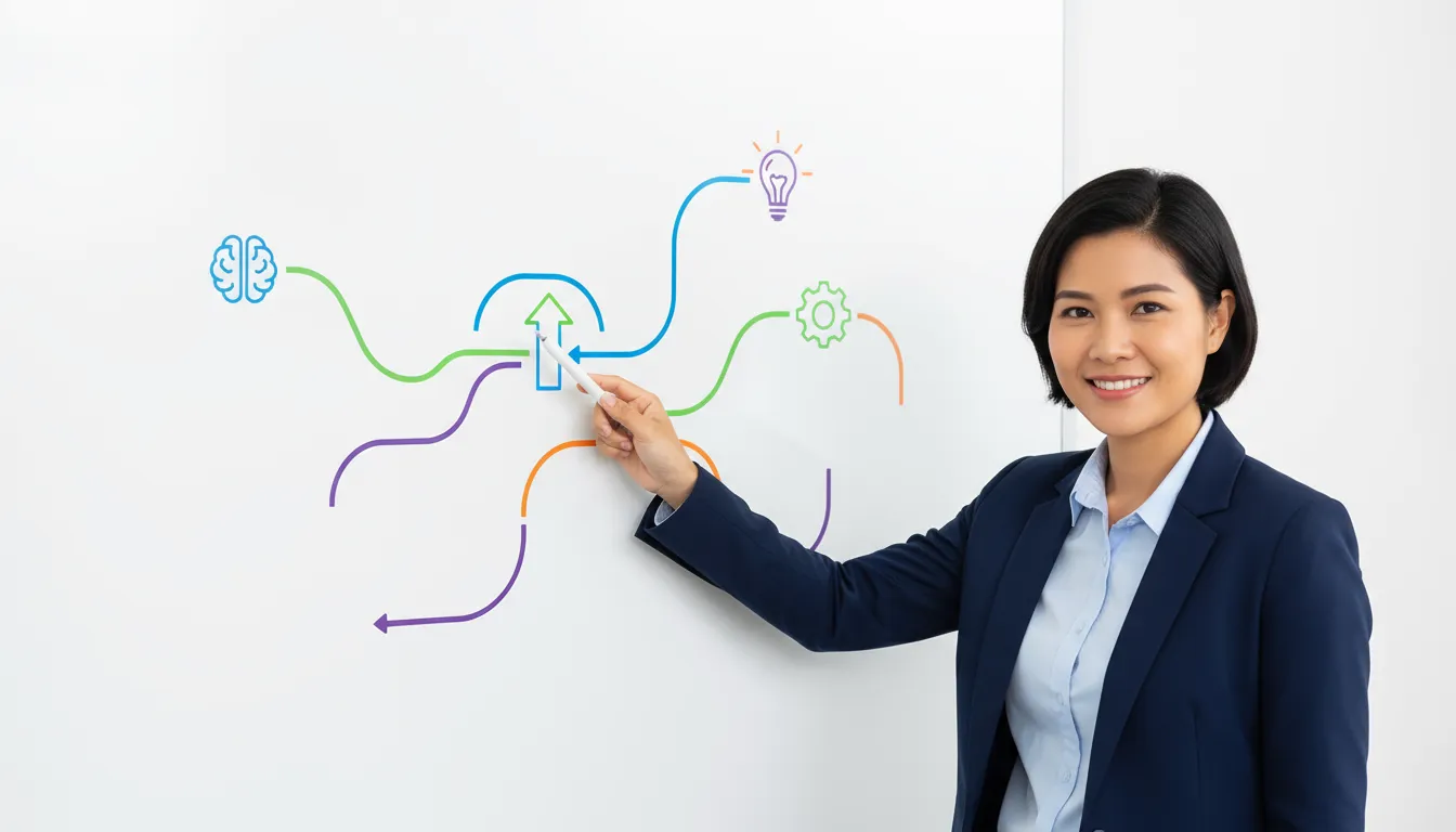 Interactive planning board with task cards and workflow visualization for project management