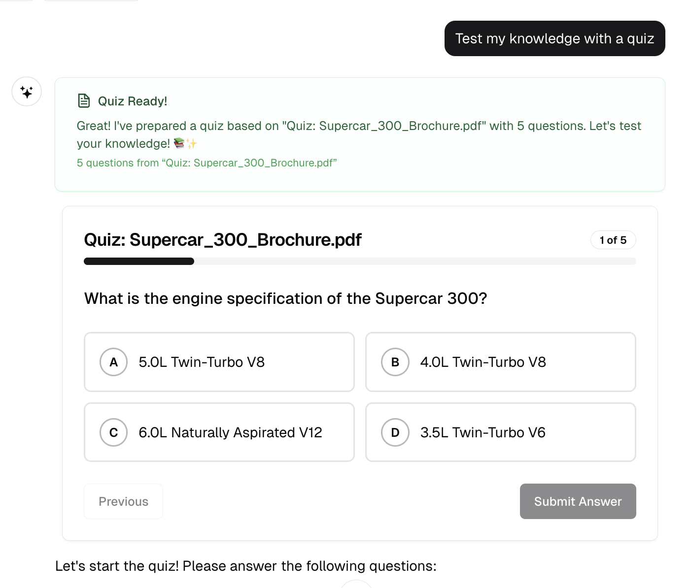 Quiz feature screenshot