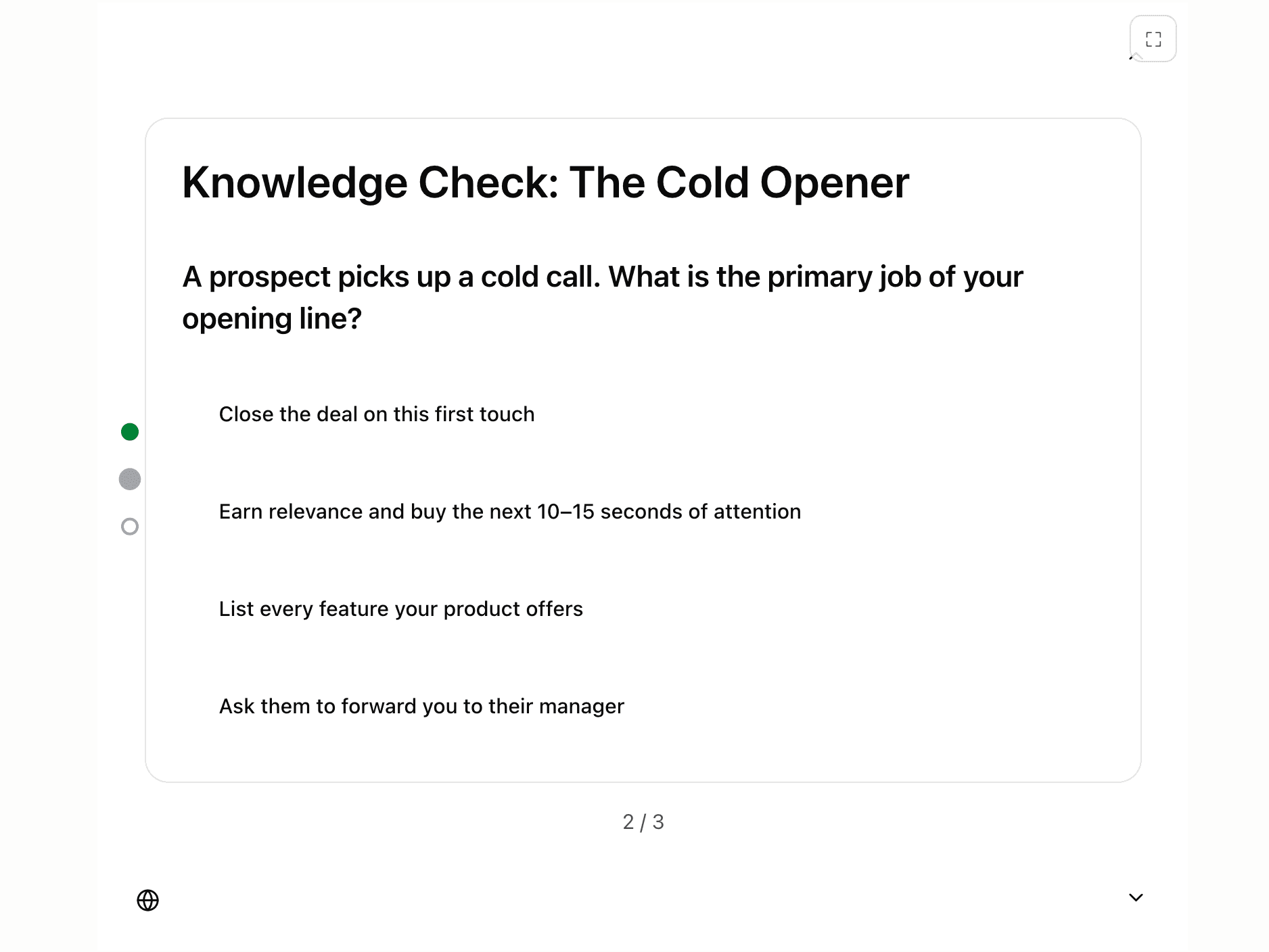 Interactive Skillsail module preview with a quiz question, as rendered in a ChatGPT conversation