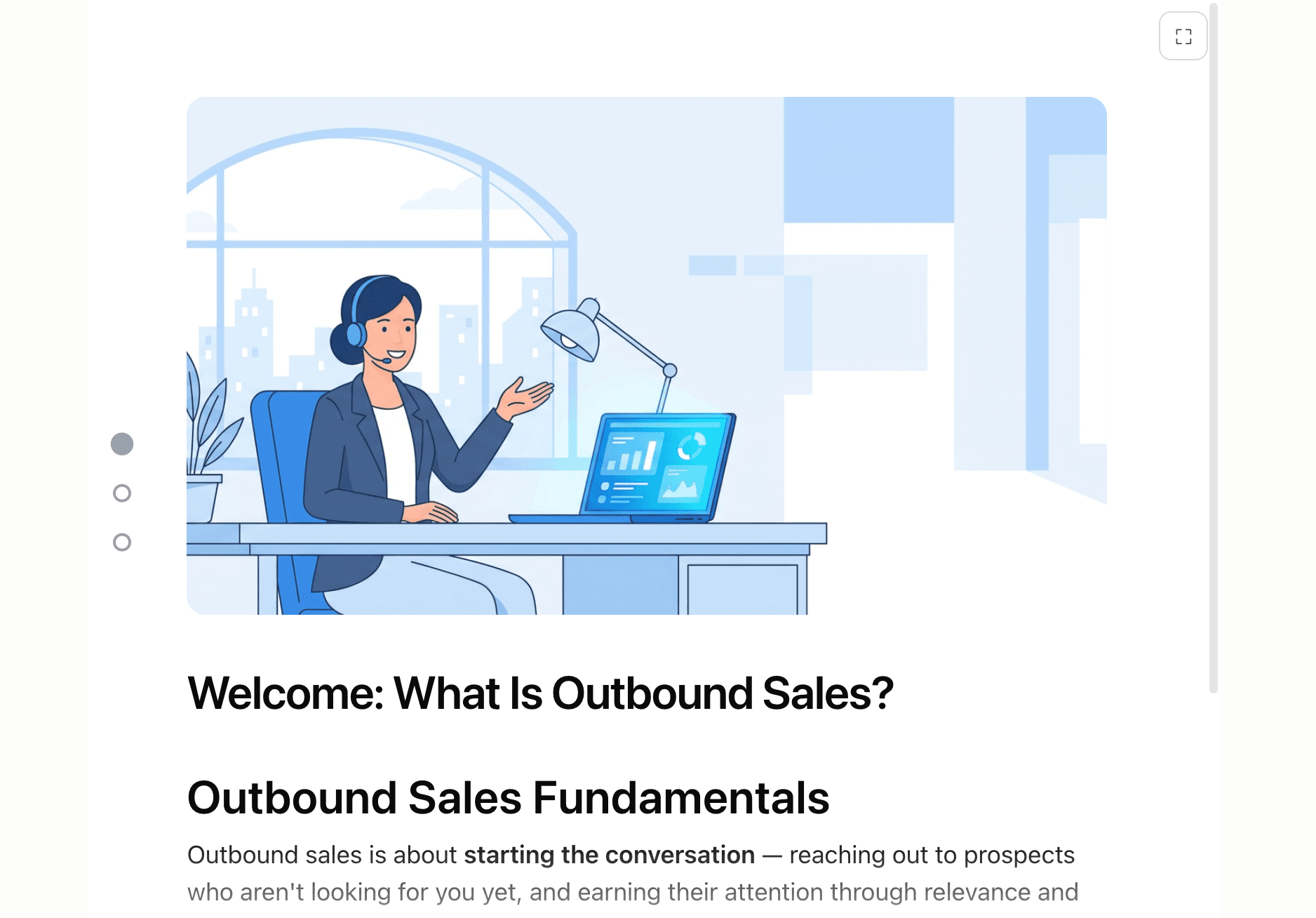 Interactive Skillsail module preview with a welcome slide, as rendered in a Claude conversation